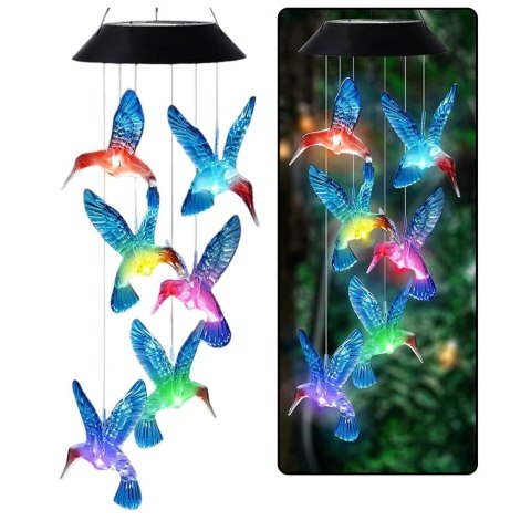 LAMPKI SOLARNE OGRODOWE LED DZWONKI KOLIBRY NIEBIESKIE 70CM