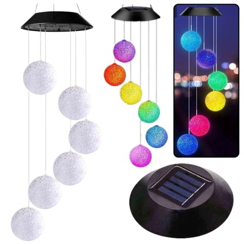 LAMPKI SOLARNE OGRODOWE LED DZWONKI KULE KOLOROWE 70CM