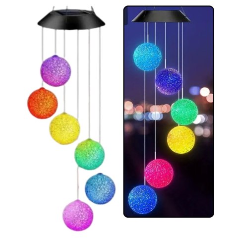 LAMPKI SOLARNE OGRODOWE LED DZWONKI KULE KOLOROWE 70CM