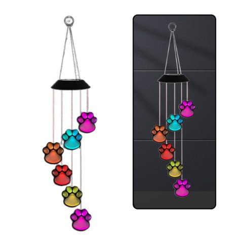 LAMPKI SOLARNE OGRODOWE LED DZWONKI PSIE ŁAPY KOLOROWE 70CM