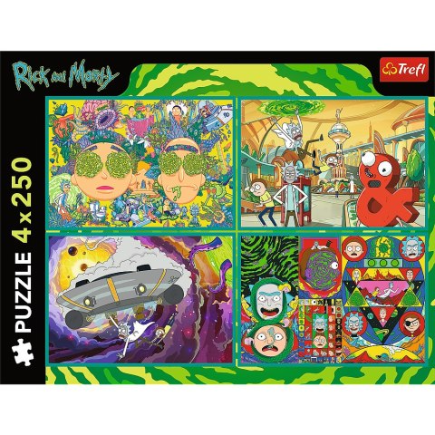PUZZLE - 4X250 - ZAKRĘCONY ŚWIAT RICKA I MORTY'EGO - WARNER RICK AND MORTY - TREFL 13338