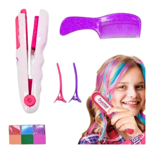 ZESTAW DO KOLORYZACJI WŁOSÓW PROSTOWNICA KOLOROWE KREDY SPINKI GRZEBIEŃ