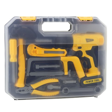 ZESTAW MAJSTERKOWICZA WIERTARKO-WKRĘTARKA NARZĘDZIA ŚWIATŁA DŹWIĘKI WALIZKA
