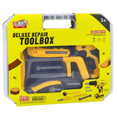 ZESTAW MAJSTERKOWICZA WIERTARKO-WKRĘTARKA NARZĘDZIA ŚWIATŁA DŹWIĘKI WALIZKA