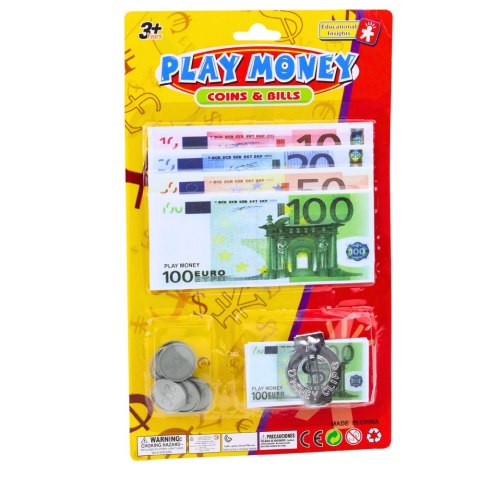 ZESTAW PIENIĄDZE ZABAWKOWE EURO BANKNOTY MONETY EUROZAWIESZKA