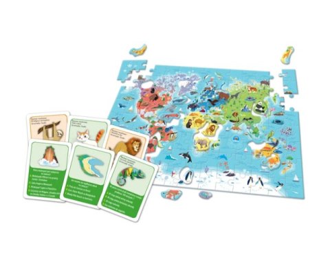 GRA EDUKACYJNA PUZZLE QUIZY ZWIERZĘTA ODKRYWAMY ŚWIAT UCZĘ SIĘ BAWIĄC JĘZYK POLSKI CLEMENTONI 50779