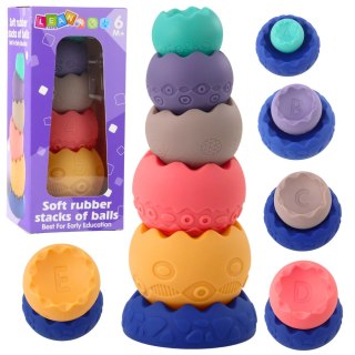 ZESTAW EDUKACYJNY MIĘKKIE JAJKA PIŁKI Z CYFRAMI SENSORYCZNE WIEŻA 6 SZT.