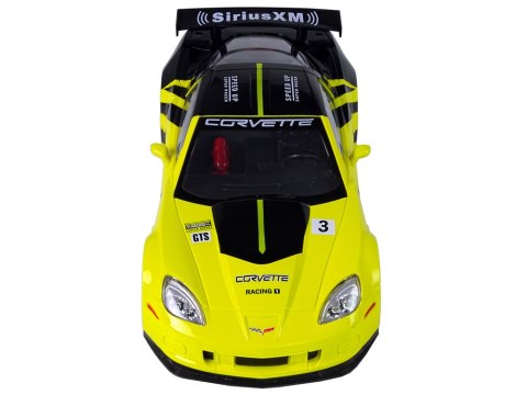 AUTO SPORTOWE WYŚCIGOWE R/C 1:18 CORVETTE C6.R ŻÓŁTY 2.4 G ŚWIATŁA
