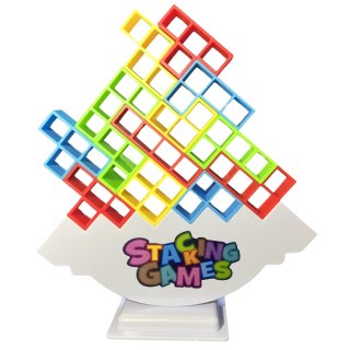 GRA ZRĘCZNOŚCIOWA BALANSUJĄCA WIEŻA TETRIS 48 KLOCKÓW 22 KARTY KOLOROWE