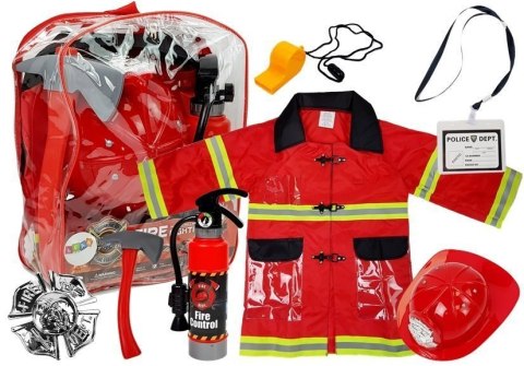 STRÓJ STRAŻAKA MUNDUR DLA DZIECI BAL GAŚNICA KASK AKCESORIA