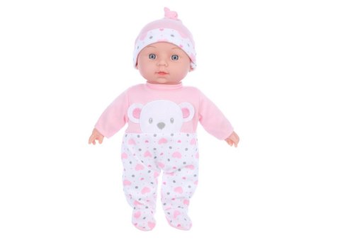 LALKA BOBAS RÓŻOWA PIŻAMKA Z MISIEM CZAPECZKA DŹWIĘKI
