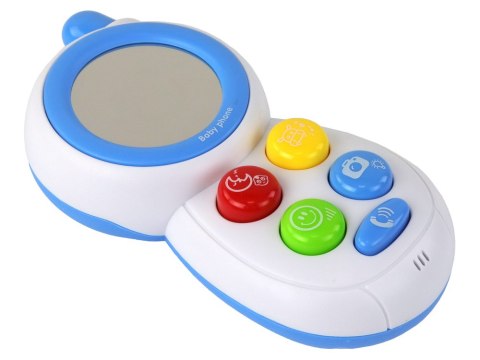 NIEBIESKI DZIECIĘCY TELEFON INTERAKTYWNY ŚWIATŁA DŹWIĘKI LUSTERKO
