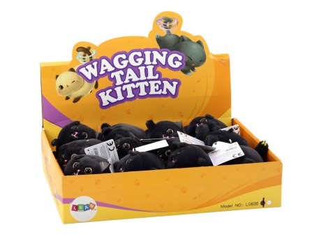 PLUSZOWY KOTEK NACIĄGANY SKACZĄCY MASKOTKA CZARNY