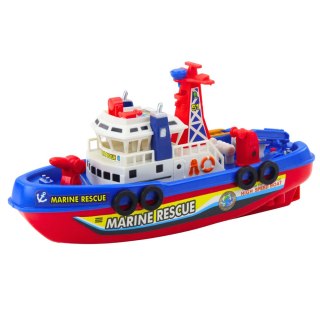 STATEK STRAŻACKI ŁÓDŹ Z HOLOWNIKIEM I PSIKAWKĄ WODNĄ ŚWIATŁA DŹWIĘKI