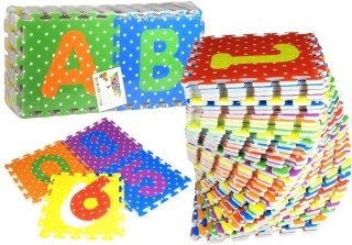 PUZZLE PIANKOWE KOLOROWE ALFABET I CYFERKI 36 ELEMENTÓW