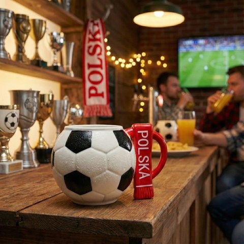 Kubek piłka z szalikiem - Polska i podkładka piłka - prezent dla kibica