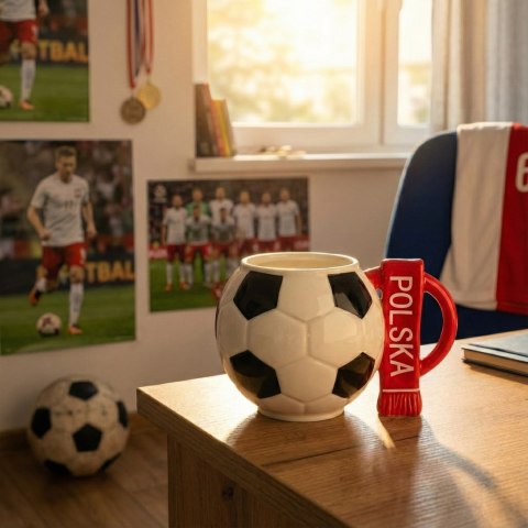 Kubek piłkarza z szalikiem - Polska - prezent dla kibica - duży XXL 700 ml