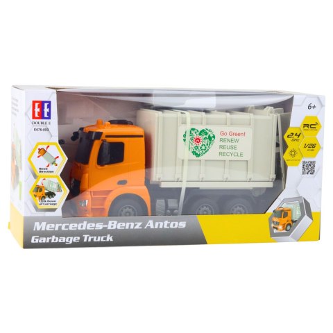 MERCEDES-BENZ ANTOS ŚMIECIARKA ZDALNIE STEROWANA RC POMARAŃCZOWA 1:26
