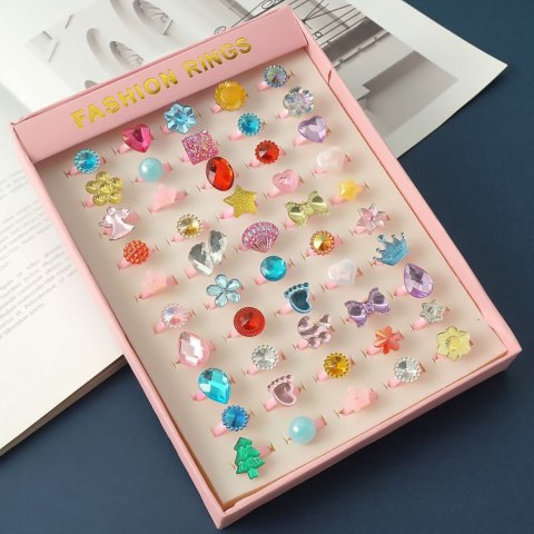 Zestaw Piękności Pierścionki Dla Dzieci Błyszczące Kolorowe 50 szt.