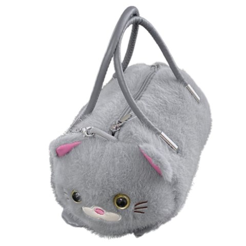 Pluszowa Torebka W Kształcie Kota Uchwyty Łańcuszek Szara