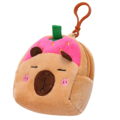 Portfelik Pluszowy Z Brelokiem Kapibara Truskawka Różowa 9,5 x 8 cm