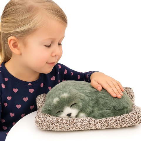 Śpiący Pies Husky Na Poduszce Figurka z Futerkiem Torba Dźwięki