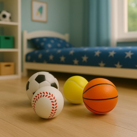 Zestaw Piłki Piłeczki Sportowe Piankowe Do Odbijania Rzucania 6cm 4 szt.