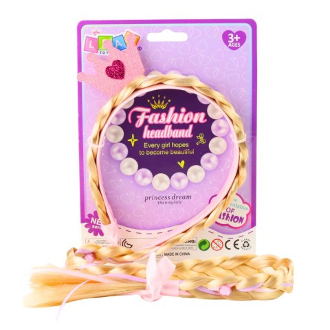 Opaska Z Długim Warkoczem Różowa Wstążka Diamenty Korona 50 cm