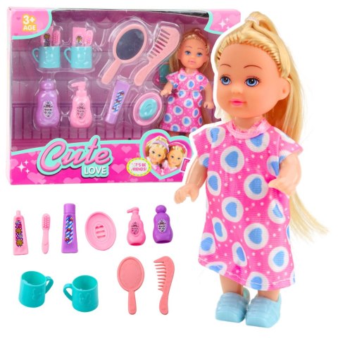 Zestaw Mini Laleczka Akcesoria Do Pielęgnacji Różowa Sukienka