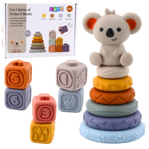 Klocki Sensoryczne Edukacyjne Wieża Z Miękkich Klocków Gumowe Koala 13 el.