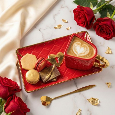 Kubek czerwona torebka - elegancki zestaw do kawy, do herbaty - prezent