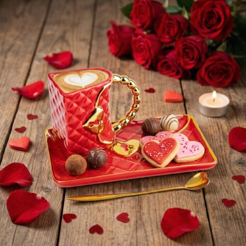 Kubek czerwona torebka - elegancki zestaw do kawy, do herbaty - prezent