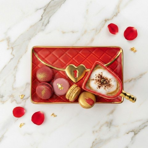 Kubek czerwona torebka - elegancki zestaw do kawy, do herbaty - prezent