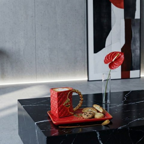 Kubek czerwona torebka - elegancki zestaw do kawy, do herbaty - prezent