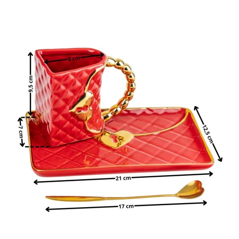 Kubek czerwona torebka - elegancki zestaw do kawy, do herbaty - prezent