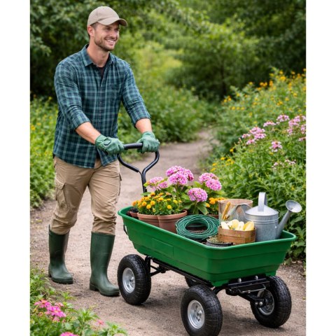Wózek Ogrodowy Transportowy Wyjmowana Odchylana Taca Zielony 120 kg