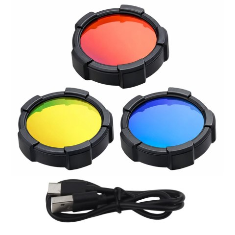 Latarka LED Szperacz Solarna 6 Trybów Powerbank Wymienne Filtry 19 cm