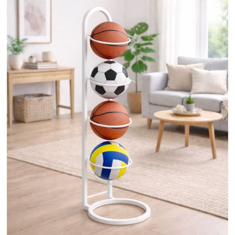 Pionowy Stojak Regał Na Piłki Metalowy Funkcjonalny Biały