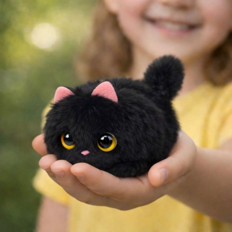 Pluszowy Czarny Kotek z Kręcącym Ogonkiem Dźwięki Piszczenia Brelok 9 cm