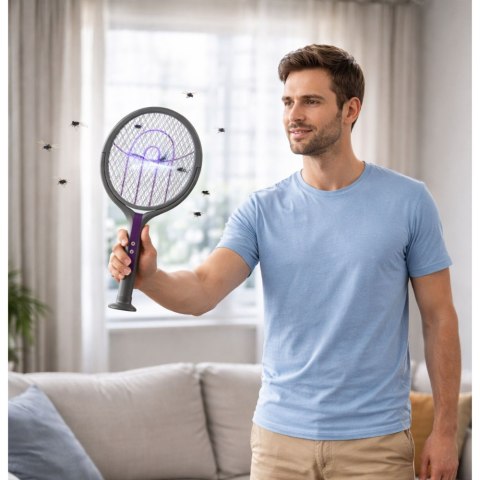 Rakieta Owadobójcza Elektryczna Teleskopowa 2w1 Lampa Na Muchy Komary