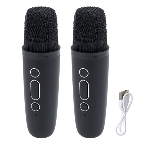 Zestaw Do Karaoke Głośnik Dwa Mikrofony Światła LED Czarny
