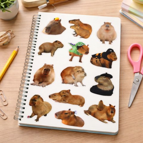 Zestaw Naklejki Kapibara Papierowe Prawdziwe Wizerunki 50 szt.