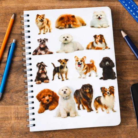 Zestaw Naklejki Pieski Różne Gatunki Śliskie Przeźroczyste 50 szt.