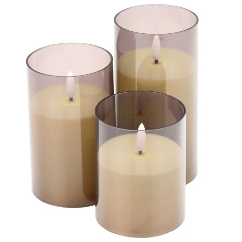 Zestaw Świece Elektryczne LED Sterowanie Pilotem Ciepła Barwa 3 szt.