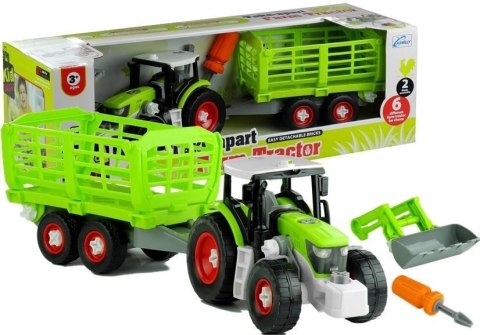 ROZKRĘCANY TRAKTOR Z OTWIERANA PRZYCZEPĄ 43 CM