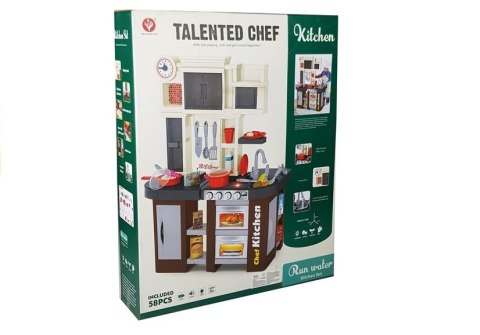 KUCHNIA INTERAKTYWNA DLA DZIECI LODÓWKA OKAP KRAN Z WODĄ AKCESORIA 58 EL.