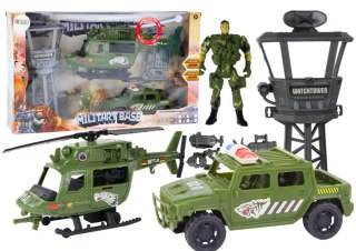 ZESTAW MILITARNY HELIKOPTER WOJSKOWY WÓZ BOJOWY WIEŻA KONTROLNA ŻOŁNIERZ