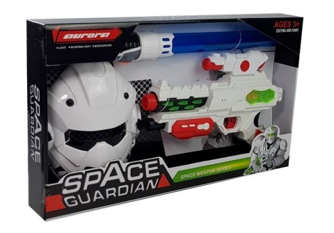 KOSMICZNY PISTOLET LASEROWY Z MASKĄ MIECZ ŚWIECĄCY