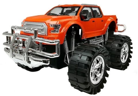 ZESTAW POJAZDÓW POMARAŃCZOWY MONSTER TRUCK CZERWONE BMW LAWETA 58 CM