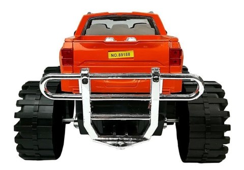 ZESTAW POJAZDÓW POMARAŃCZOWY MONSTER TRUCK CZERWONE BMW LAWETA 58 CM